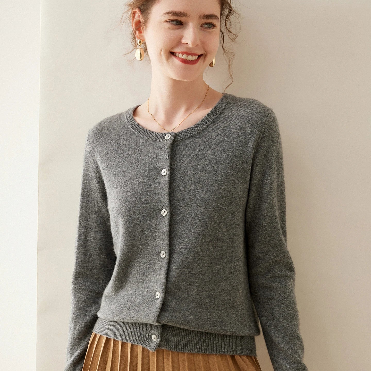 Damen Kaschmir Cardigan – Herbst, Lockere Passform & Runder Ausschnitt