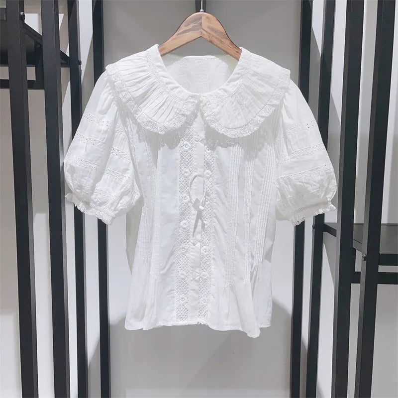 Elodie | Baumwollbluse mit Spitze und Puffärmeln