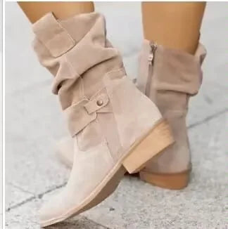 Lola | Neue Damen Spitzzehen Niedrigabsatz Stiefel mit seitlichem Reißverschluss aus Flock