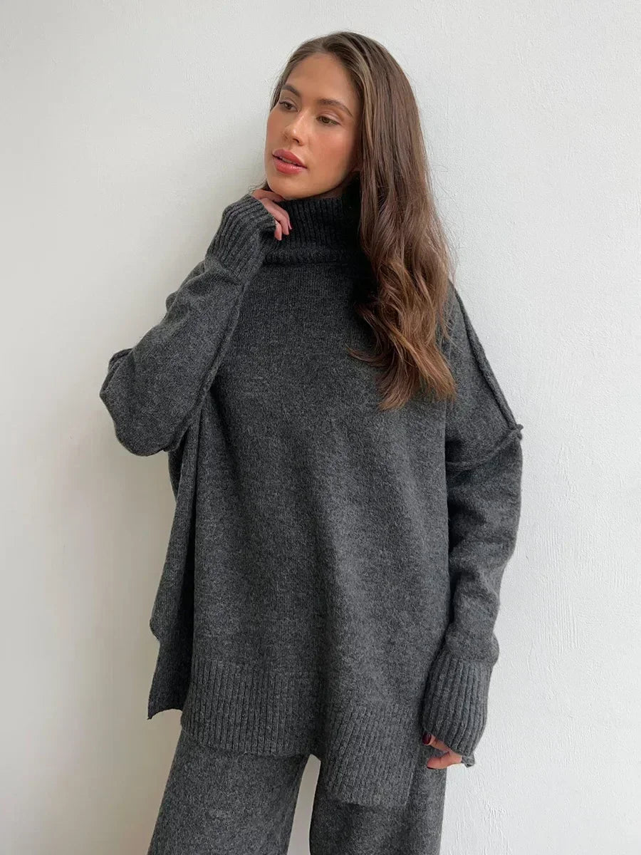 Tahlina | Hochkragen Pullover Set für Frauen Locker Casual