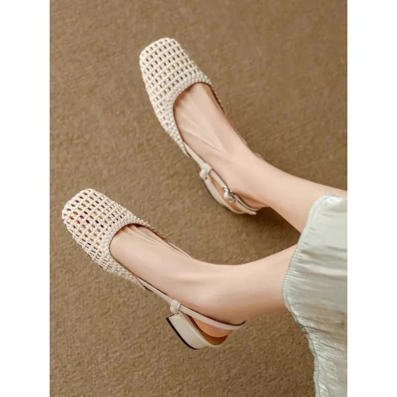 AROSA | Mid-Heel-Schuhe mit dicken Absätzen und hohlem Geflecht