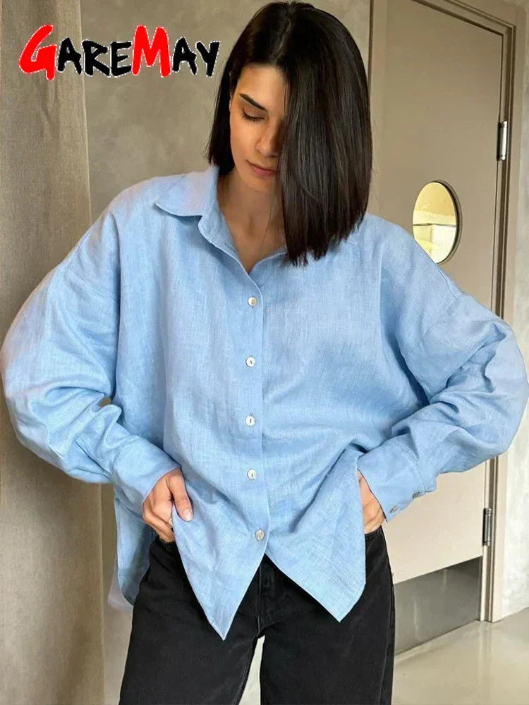 Violetta | Oversize Bluse aus Baumwolle und Leinen