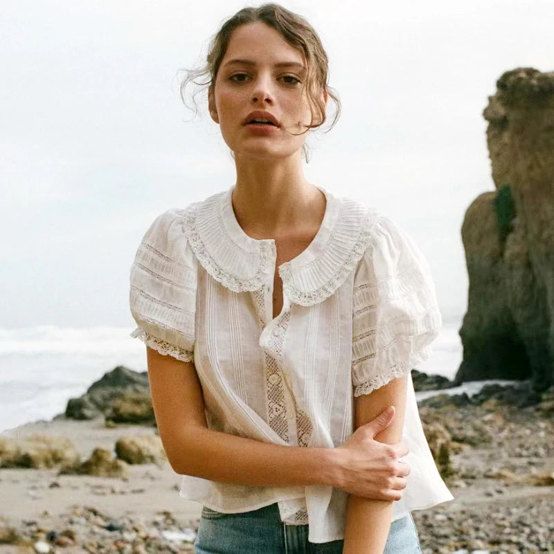 Elodie | Baumwollbluse mit Spitze und Puffärmeln