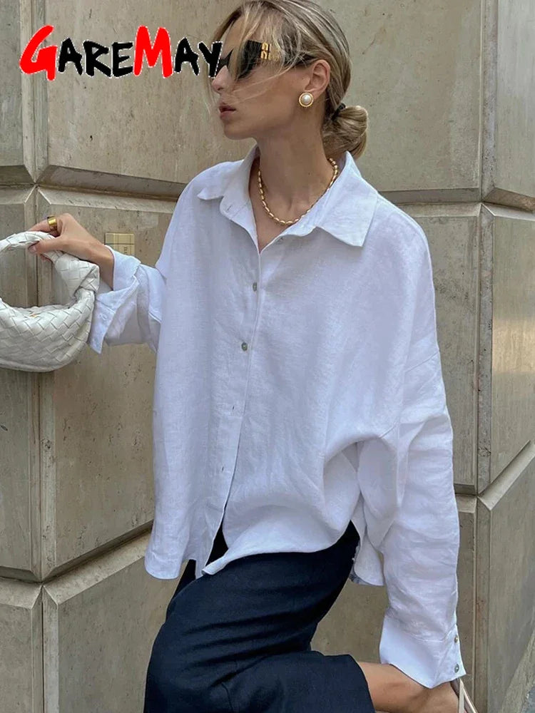 Violetta | Oversize Bluse aus Baumwolle und Leinen