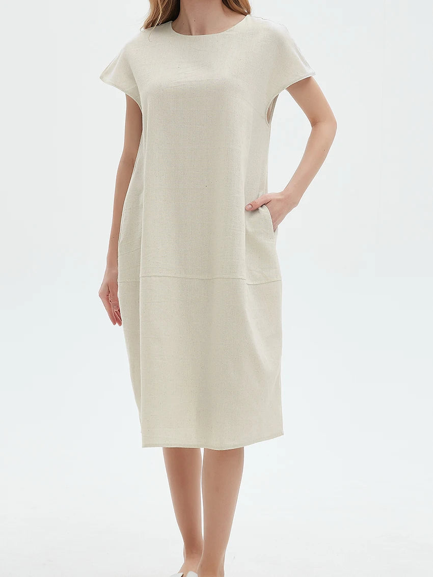 Petra | Midi-Kleid mit kurzen Ärmeln und Taschen