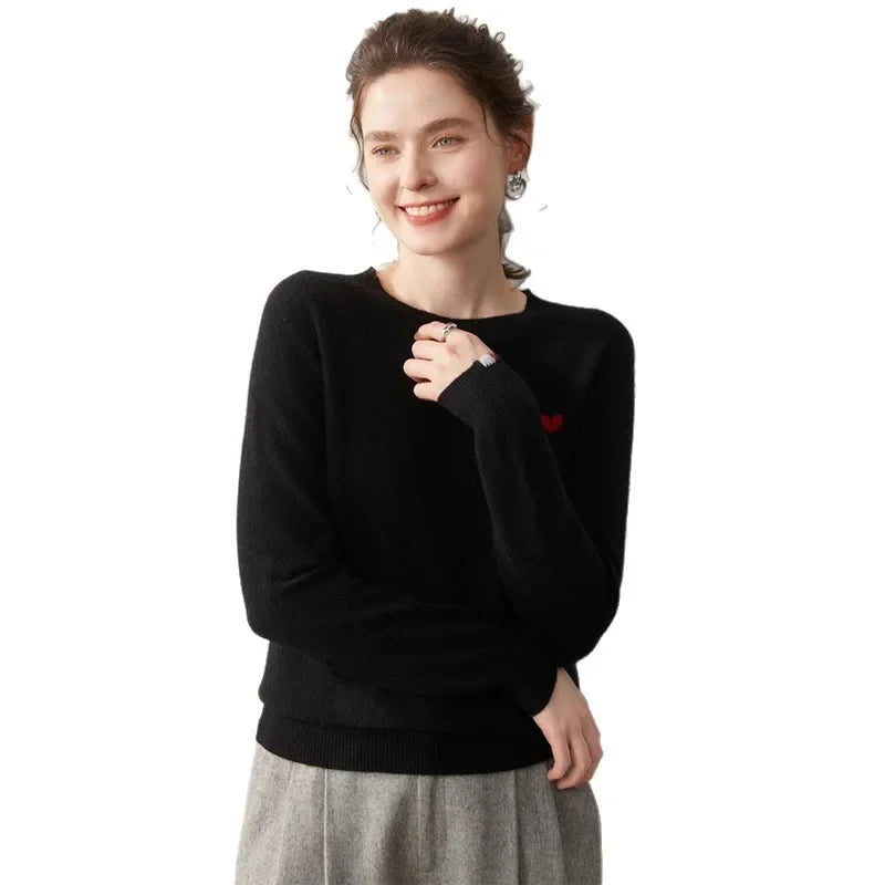 Premium Woll Damen Pullover mit Stickerei für Herbst und Winter