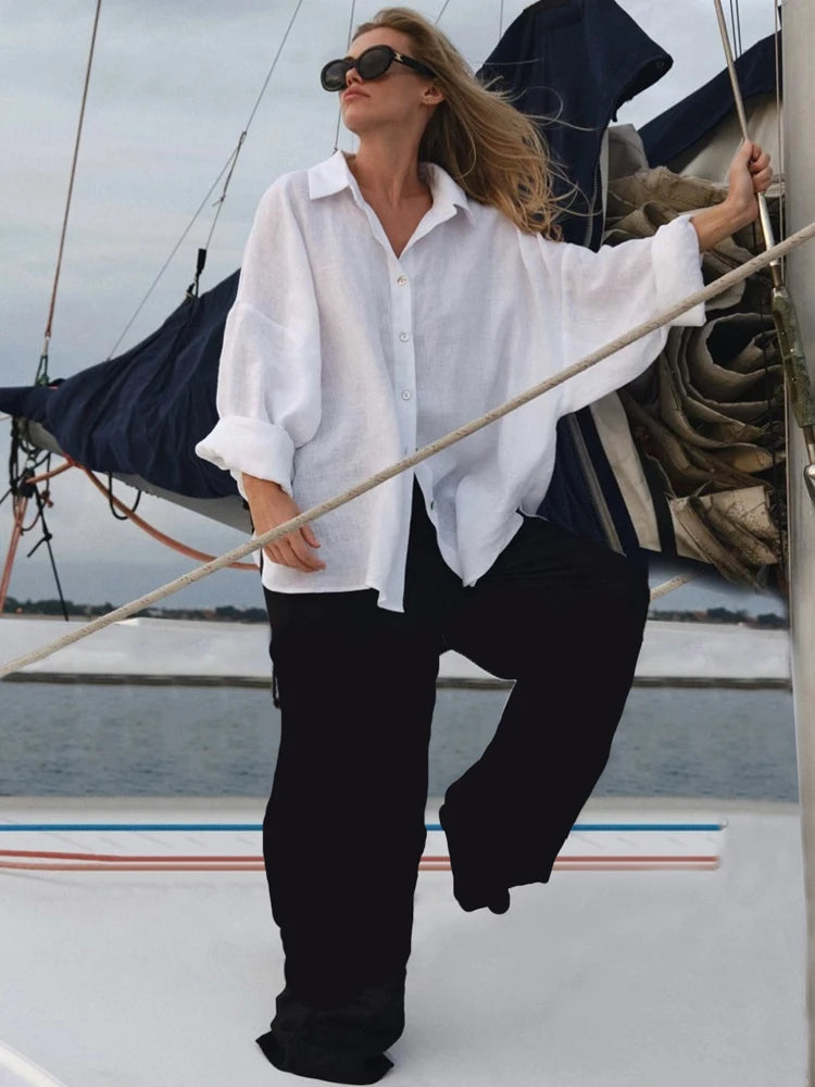 Violetta | Oversize Bluse aus Baumwolle und Leinen