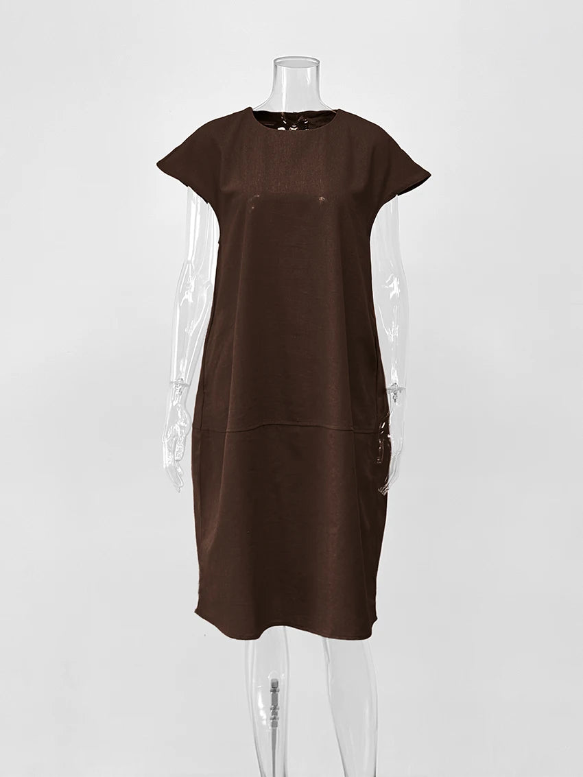 Petra | Midi-Kleid mit kurzen Ärmeln und Taschen