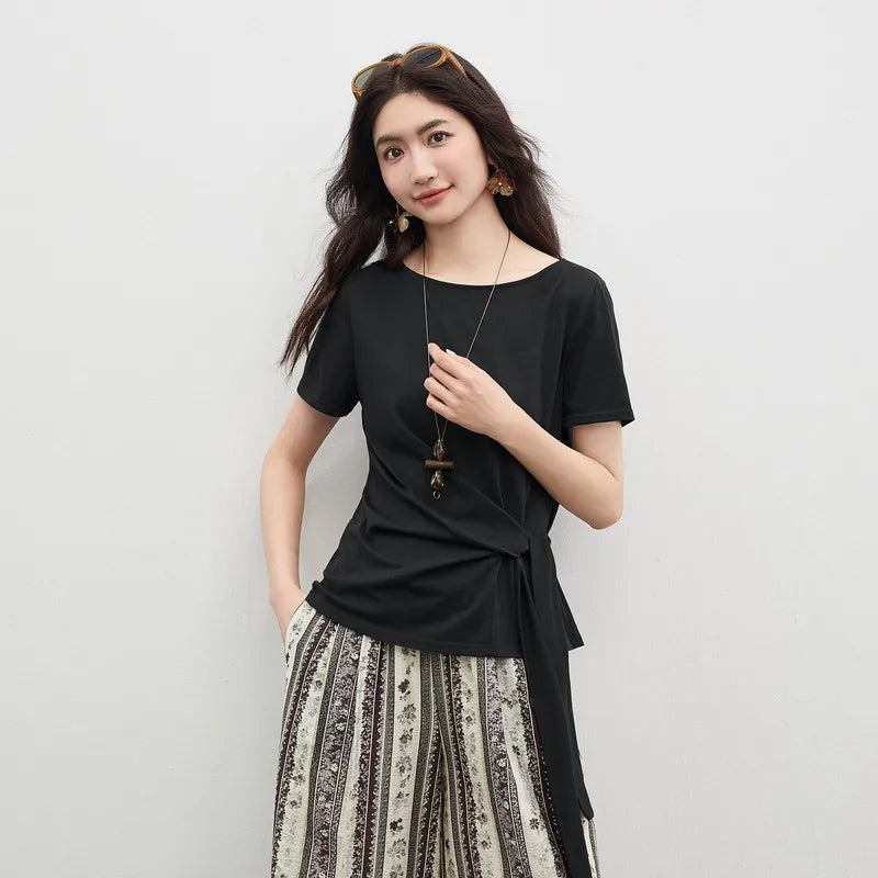 Valentina | Kurzarmshirt mit Rundhals und Wickeldetail