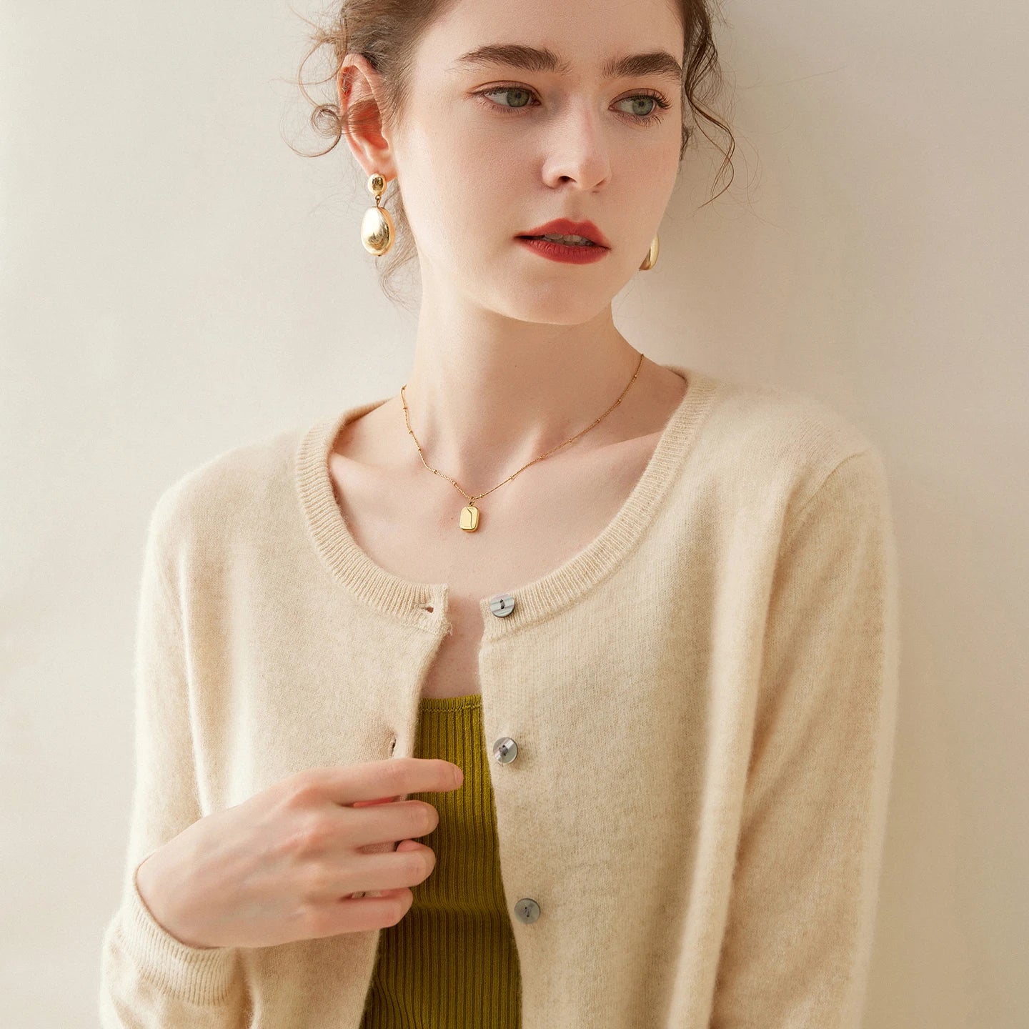 Damen Kaschmir Cardigan – Herbst, Lockere Passform & Runder Ausschnitt