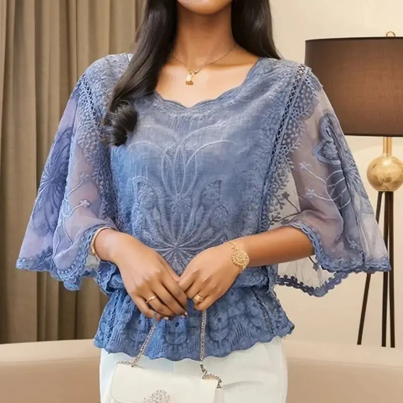 Saffran | Sommer Lose Spitzenbluse Chiffon Cleanfit Stil