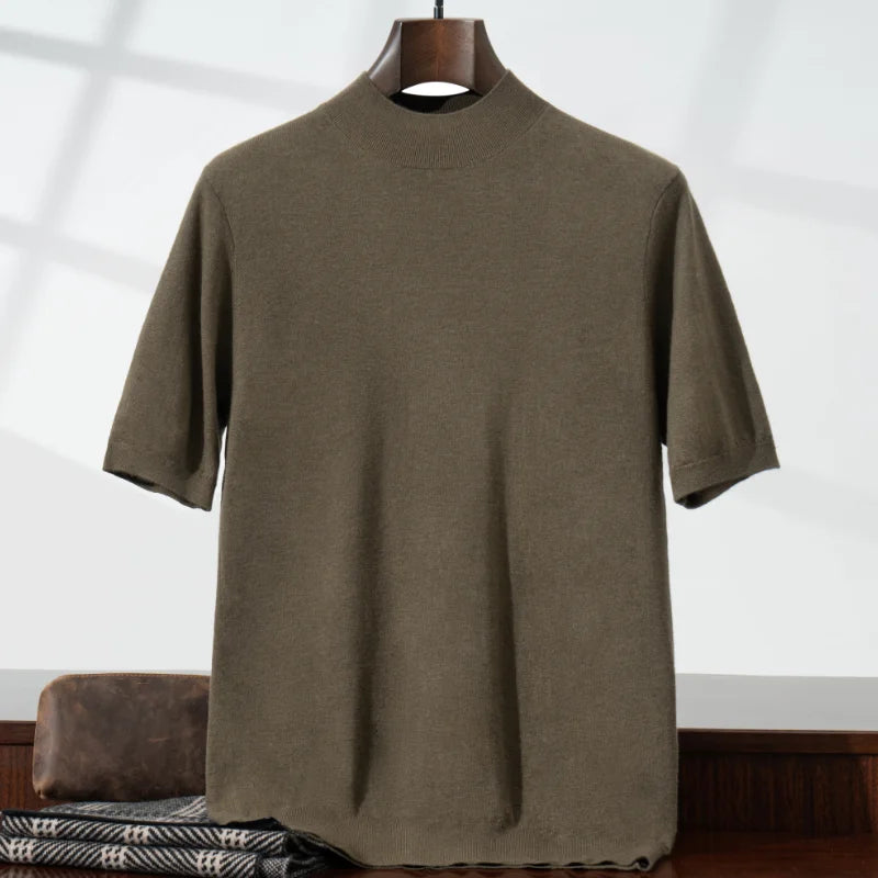 Elias | Kurzarm Strickpullover mit halbem Stehkragen