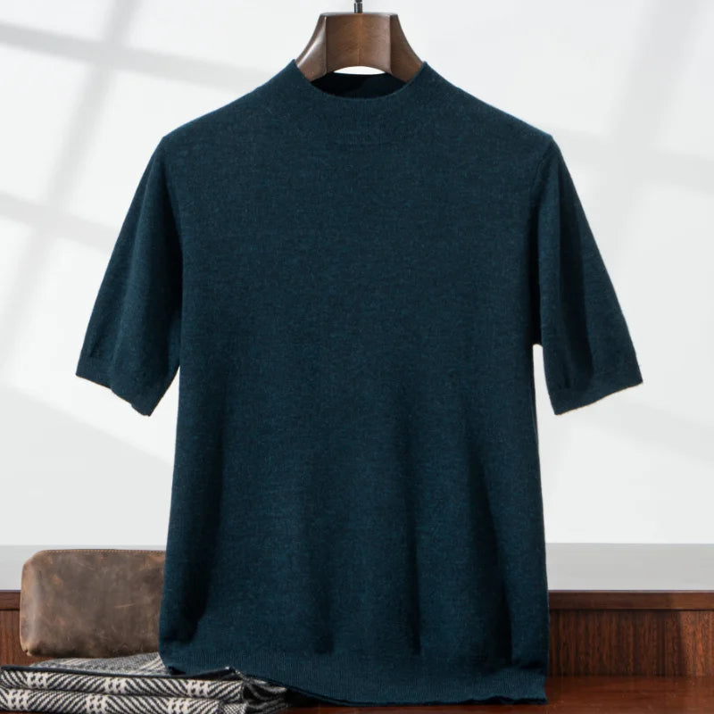 Elias | Kurzarm Strickpullover mit halbem Stehkragen