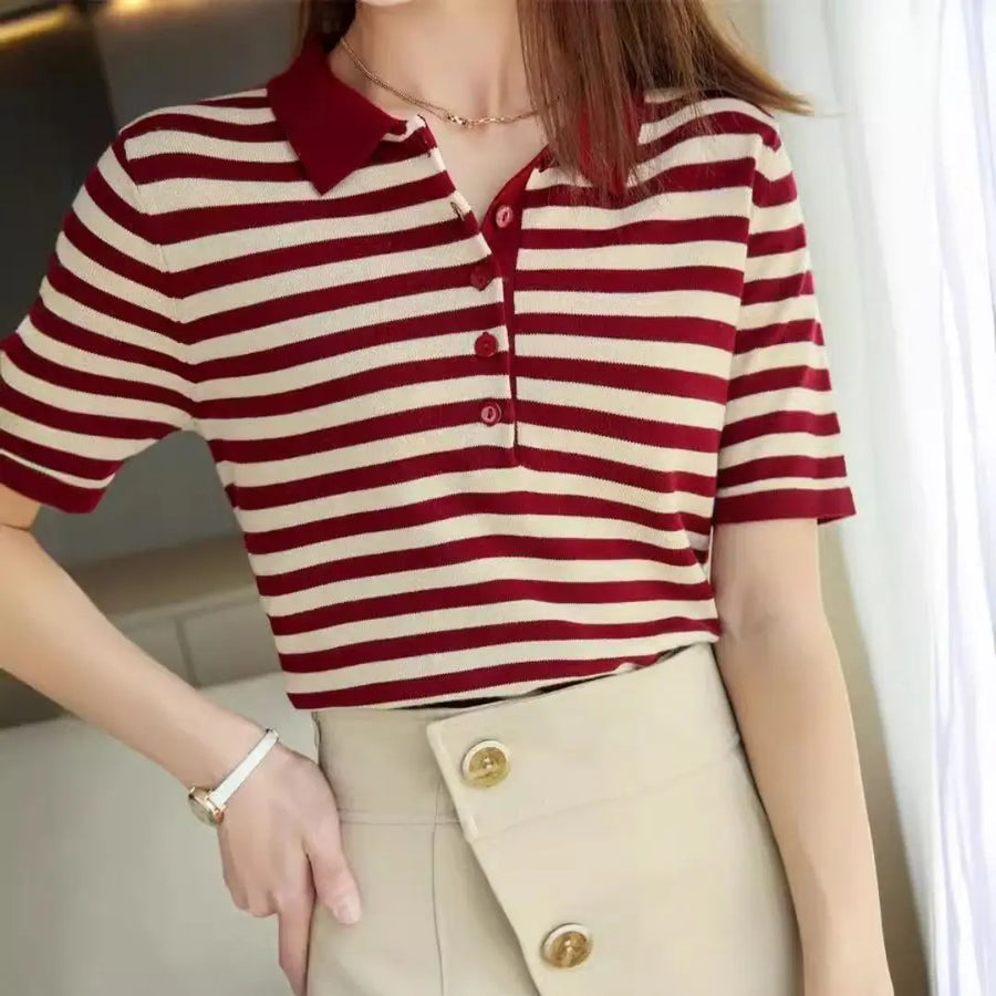 Amelie | Gestreiftes Poloshirt mit Knopfleiste