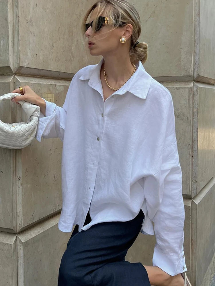 Violetta | Oversize Bluse aus Baumwolle und Leinen