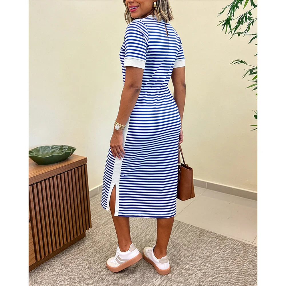 AROSA | Gestreiftes Midi T-Shirt-Kleid mit Taschen