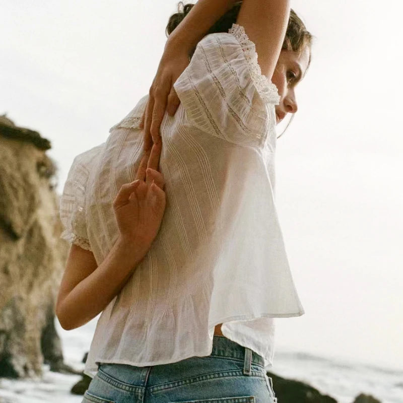 Elodie | Baumwollbluse mit Spitze und Puffärmeln
