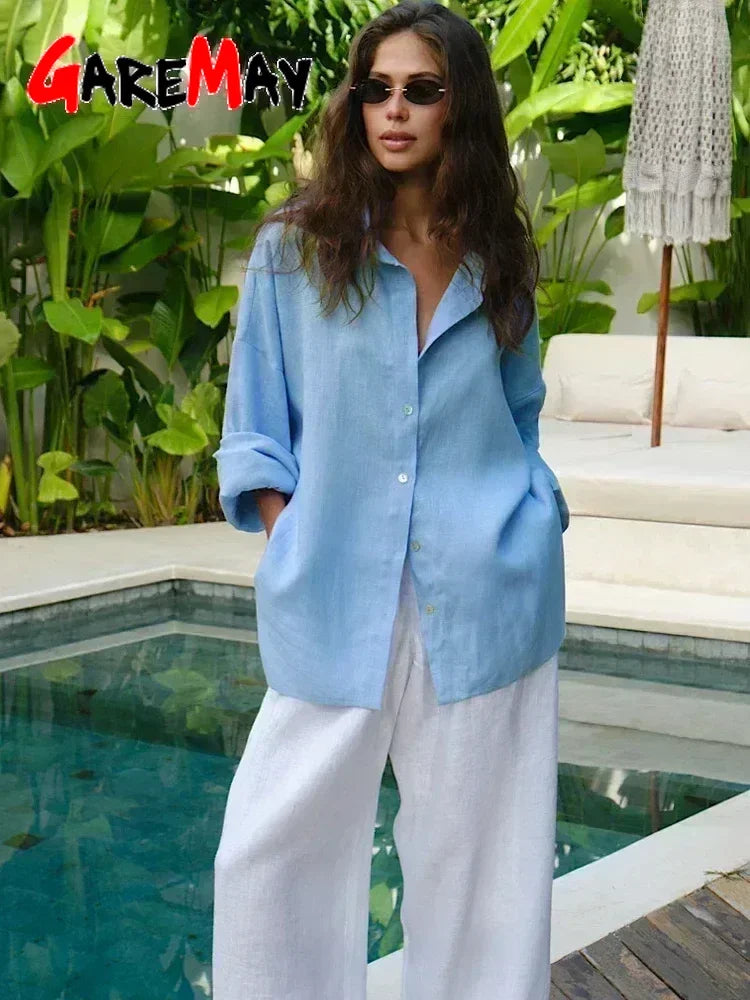 Violetta | Oversize Bluse aus Baumwolle und Leinen