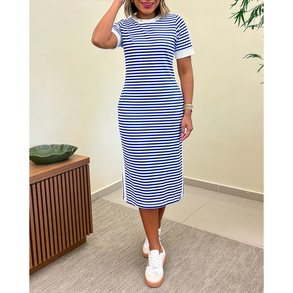 AROSA | Gestreiftes Midi T-Shirt-Kleid mit Taschen