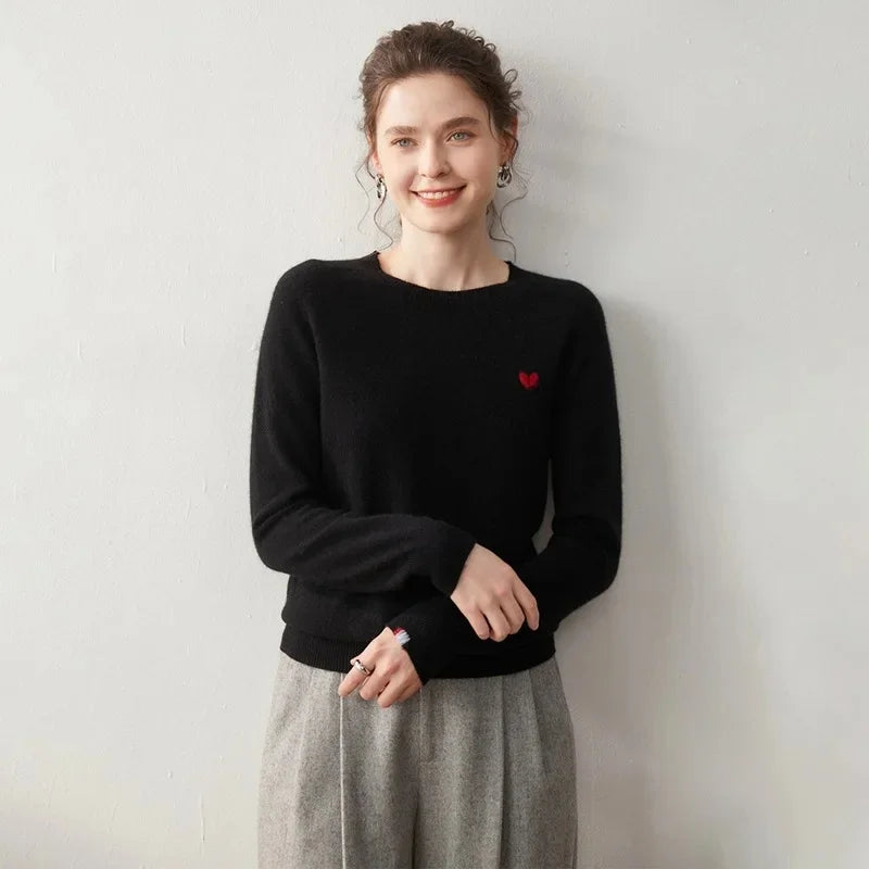 Premium Woll Damen Pullover mit Stickerei für Herbst und Winter
