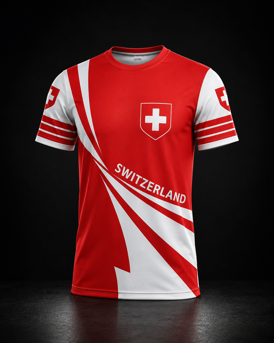 AROSA | Herren Schweiz Fußball T-Shirt mit Schweizer Flagge