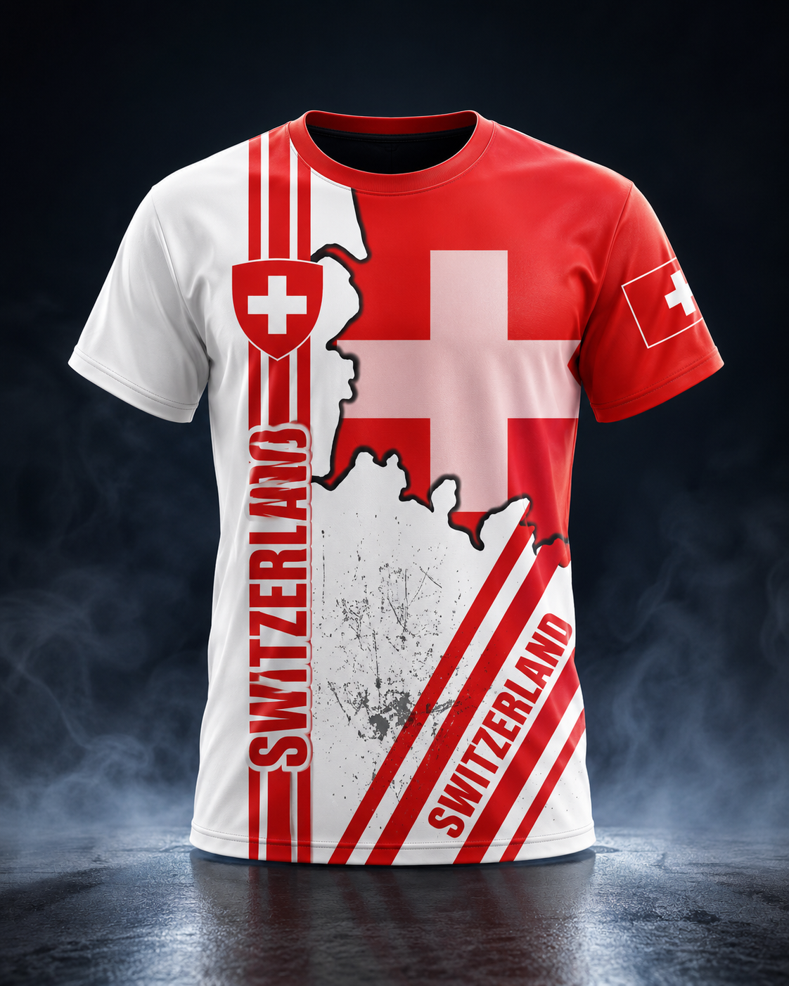 AROSA | Herren Schweiz Fußball T-Shirt mit Schweizer Flagge