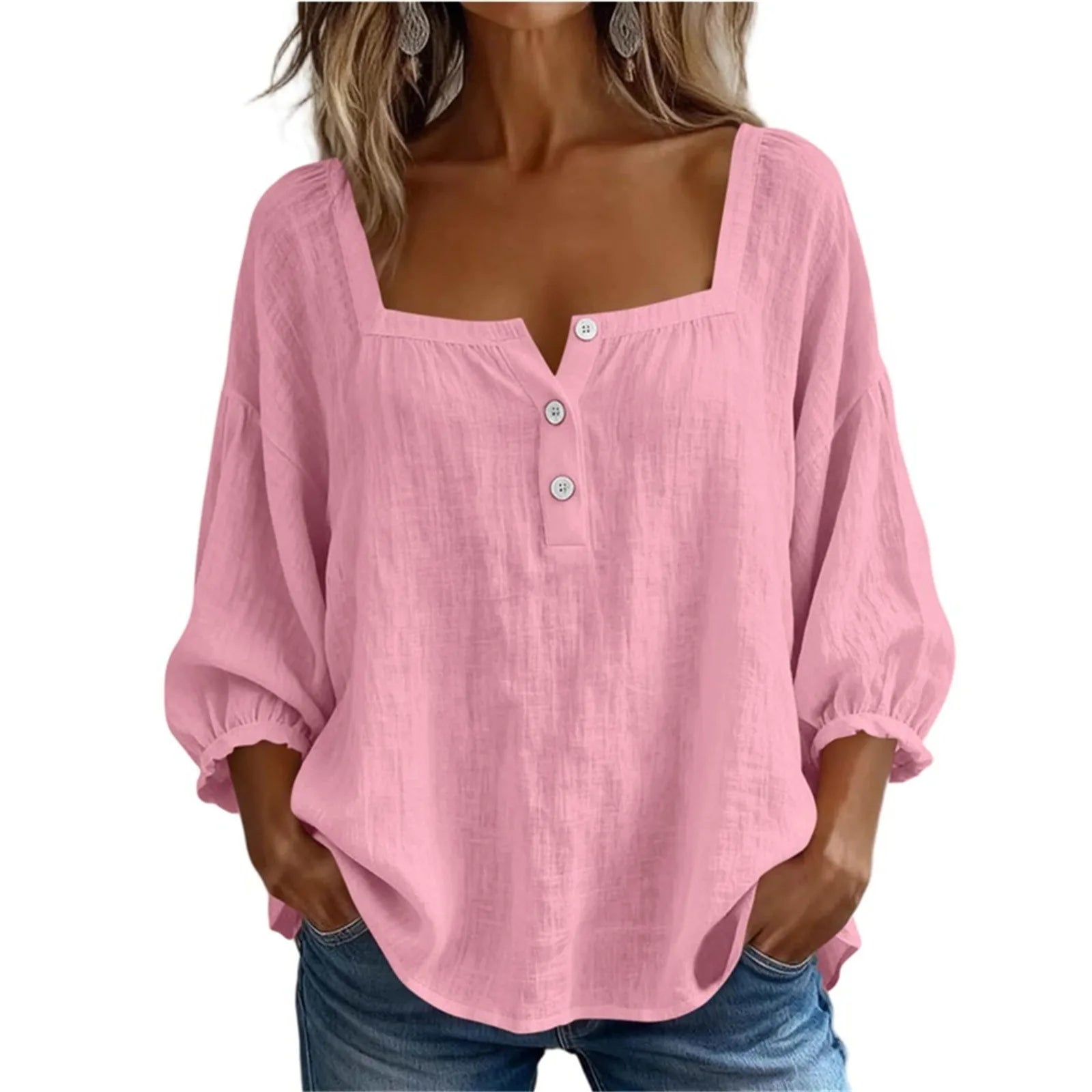 AROSA | Damen Plus Size Baumwoll-Leinen Bluse mit 3/4-Ärmeln