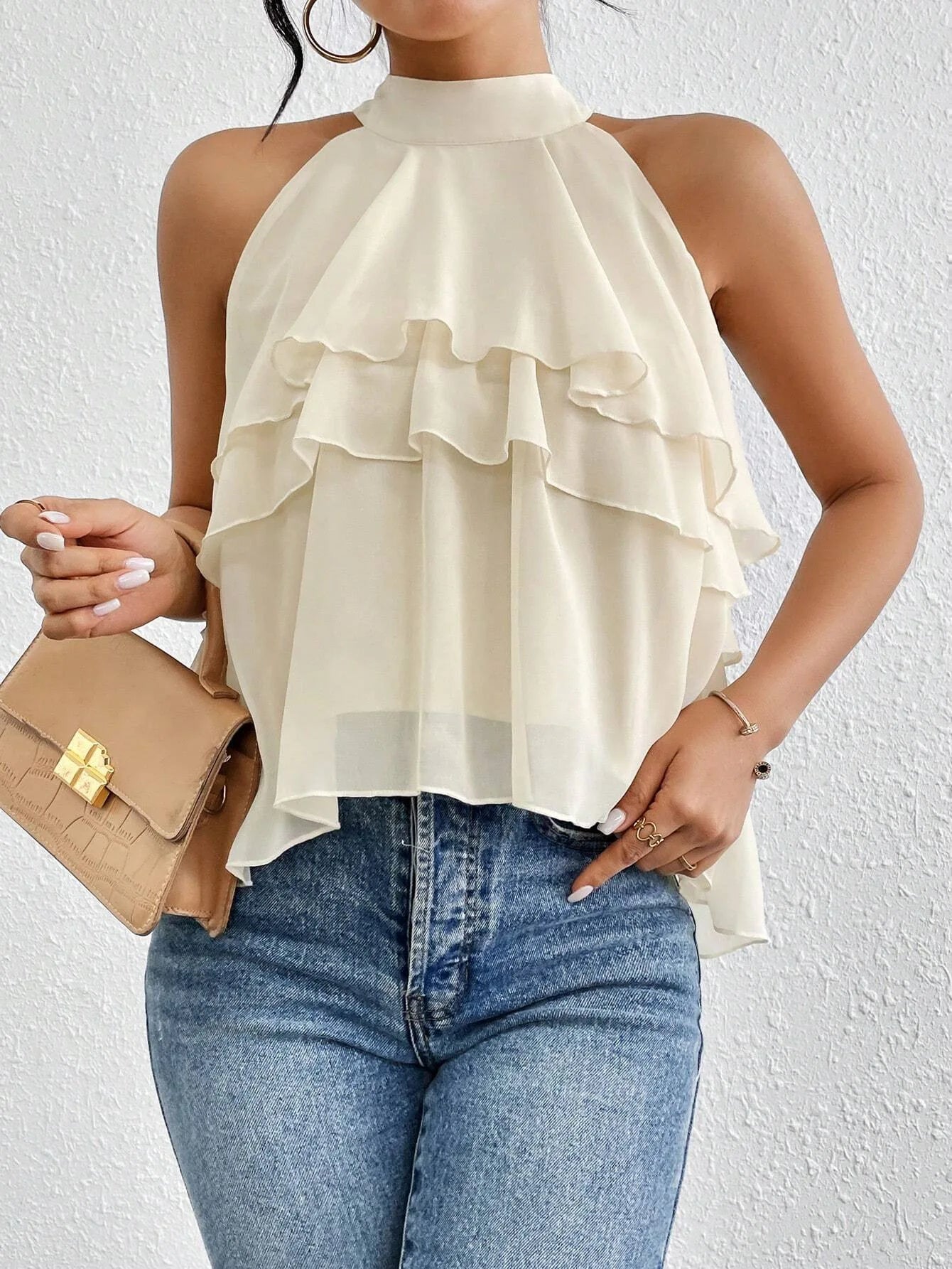 AROSA | Elegantes Damen Chiffon Top mit Rüschenausschnitt