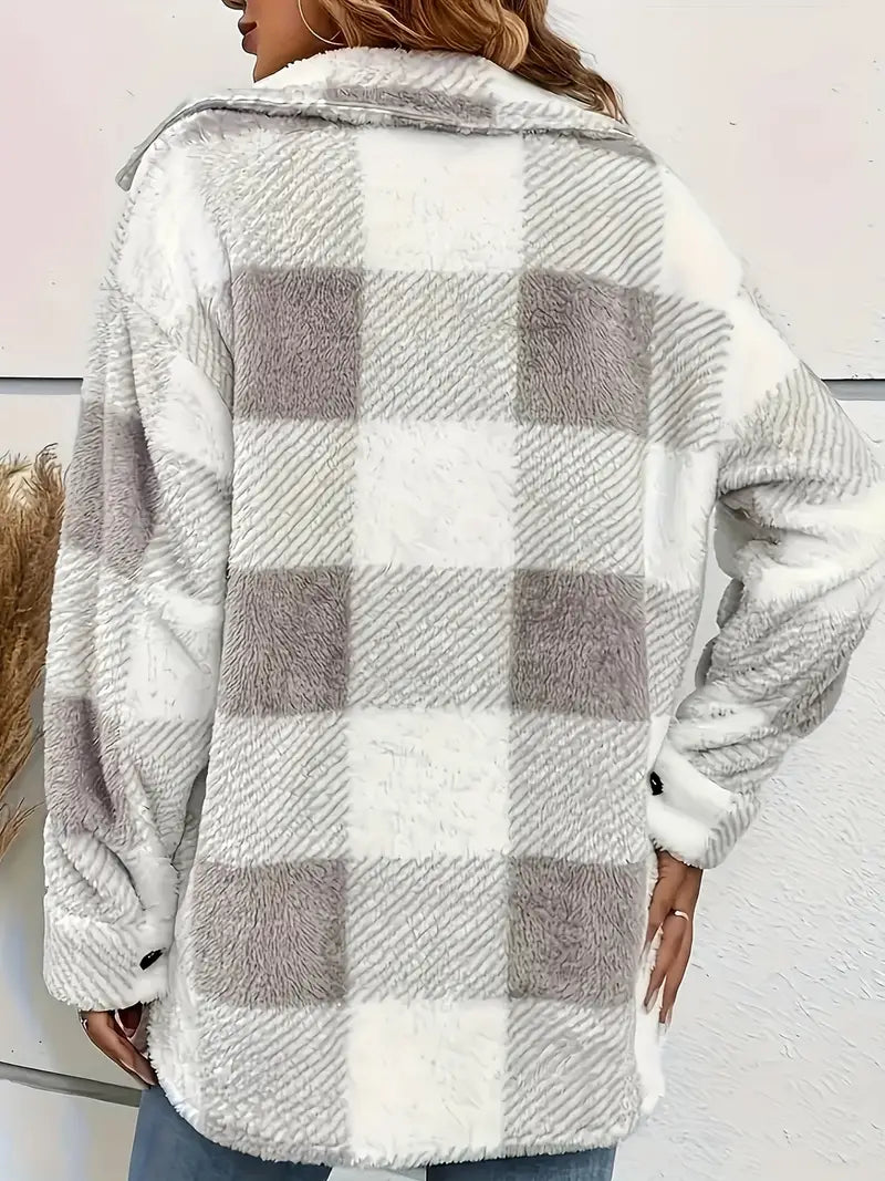 SANDRA - Plaid-Muster Knopf-Front Jacke