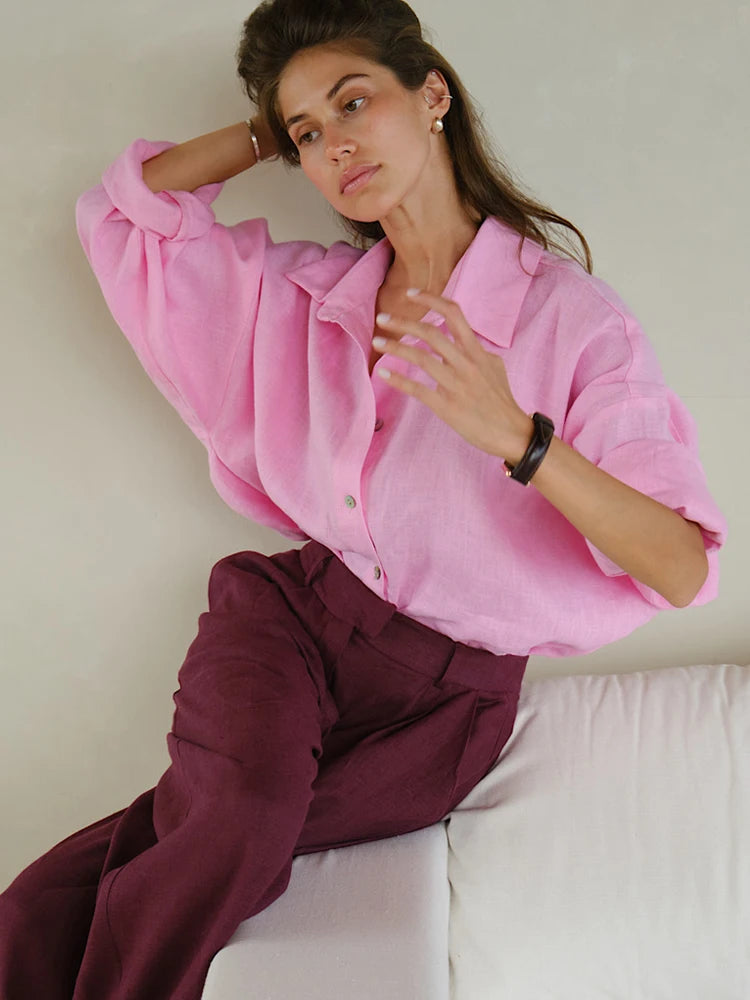 Violetta | Oversize Bluse aus Baumwolle und Leinen