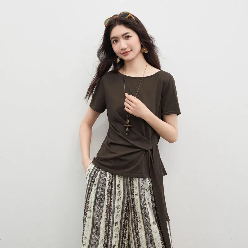 Valentina | Kurzarmshirt mit Rundhals und Wickeldetail