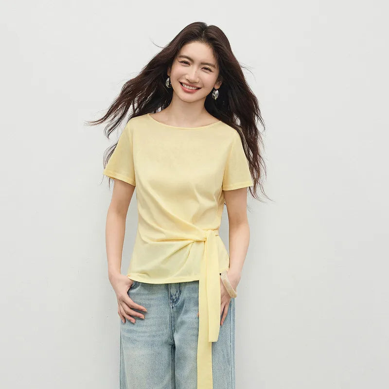 Valentina | Kurzarmshirt mit Rundhals und Wickeldetail