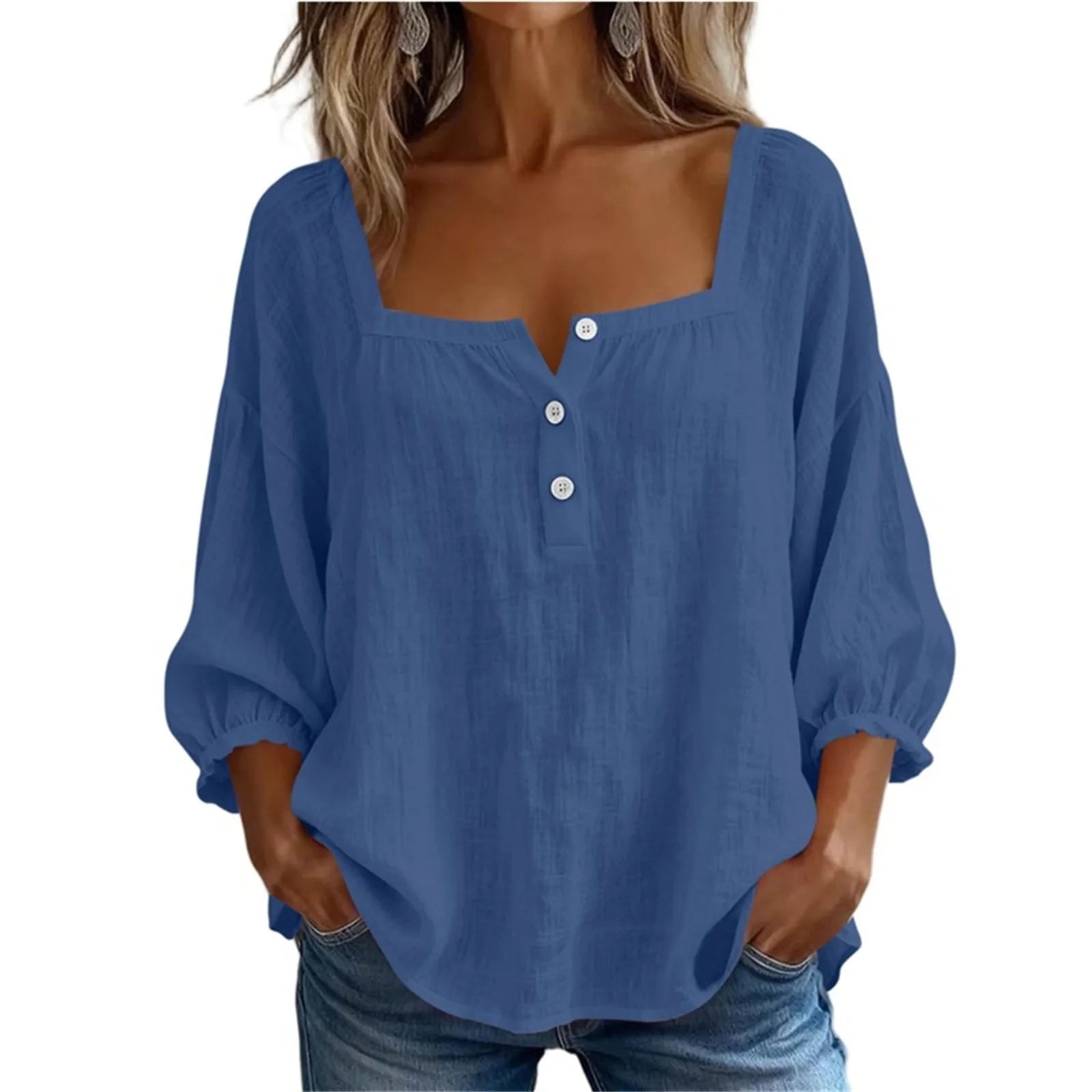 AROSA | Damen Plus Size Baumwoll-Leinen Bluse mit 3/4-Ärmeln