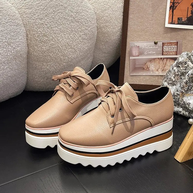 Paloma  | Britischer Stil Dicke Plattform Gestreifte Flatform Wasserdichte Schuhe