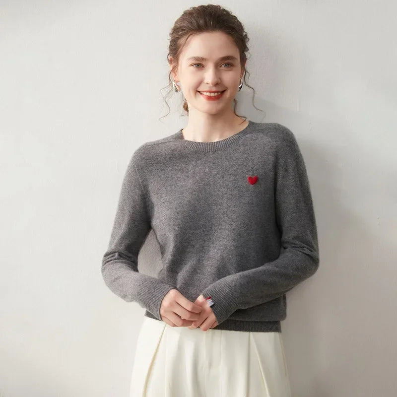 Premium Woll Damen Pullover mit Stickerei für Herbst und Winter