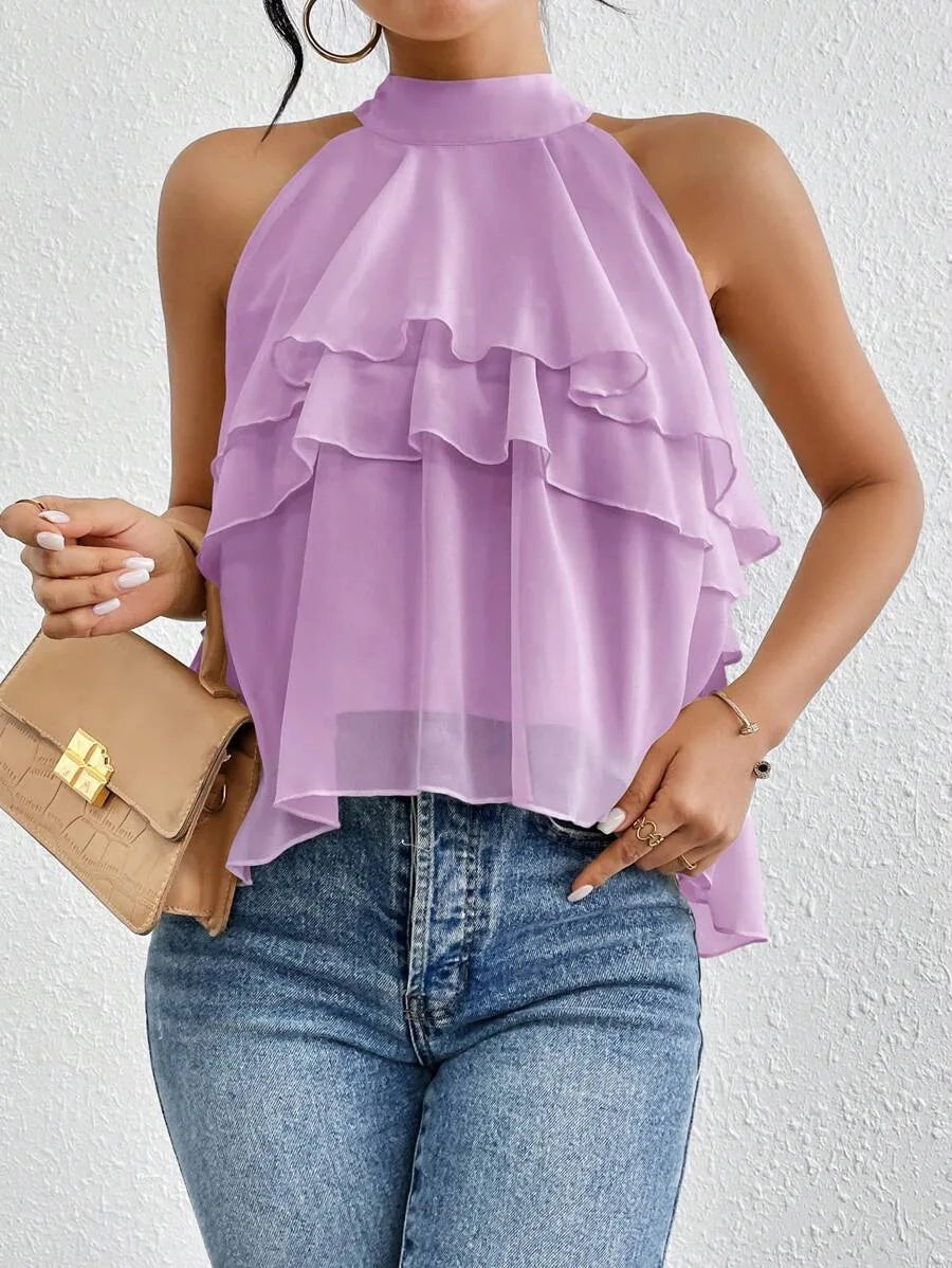 AROSA | Elegantes Damen Chiffon Top mit Rüschenausschnitt