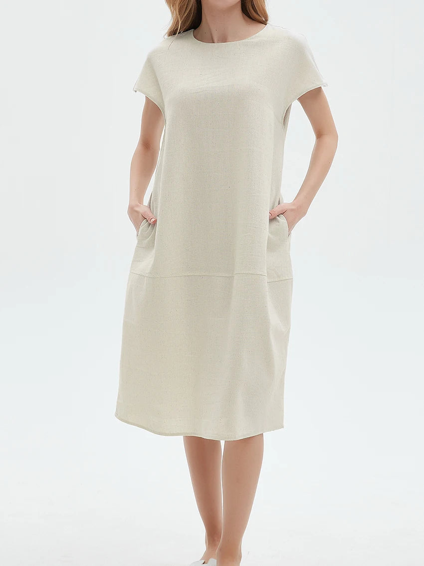Petra | Midi-Kleid mit kurzen Ärmeln und Taschen