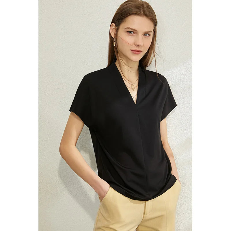 Celeste | Einfarbiges T-Shirt mit V-Ausschnitt