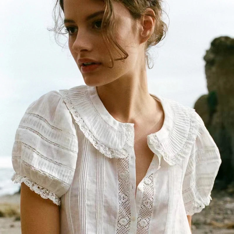 Elodie | Baumwollbluse mit Spitze und Puffärmeln