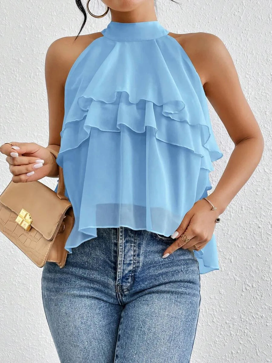 AROSA | Elegantes Damen Chiffon Top mit Rüschenausschnitt