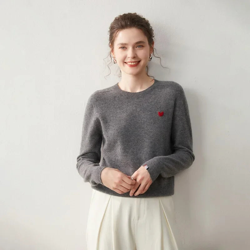 Premium Woll Damen Pullover mit Stickerei für Herbst und Winter