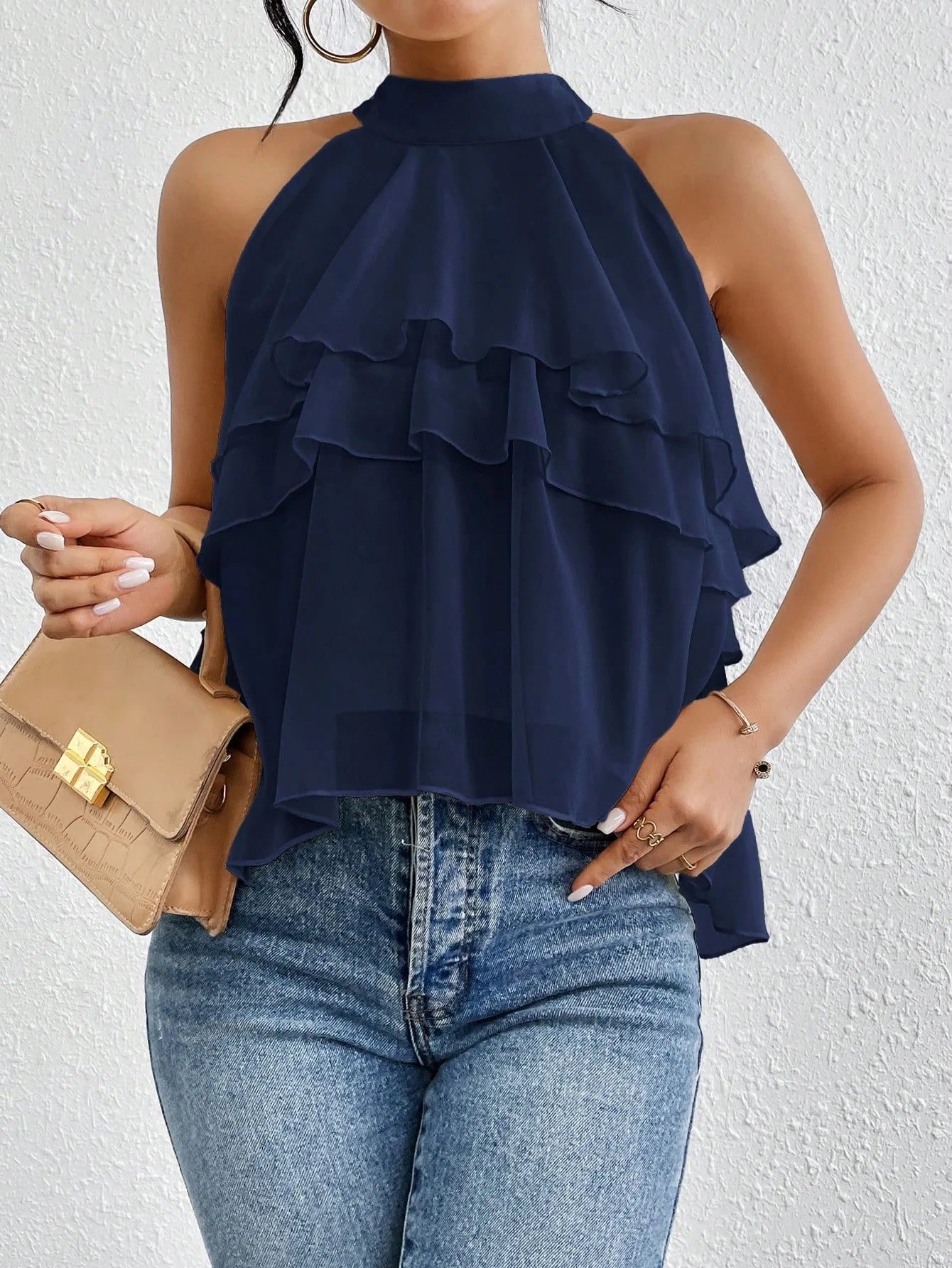 AROSA | Elegantes Damen Chiffon Top mit Rüschenausschnitt