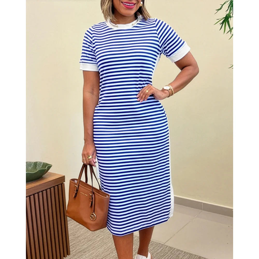 AROSA | Gestreiftes Midi T-Shirt-Kleid mit Taschen