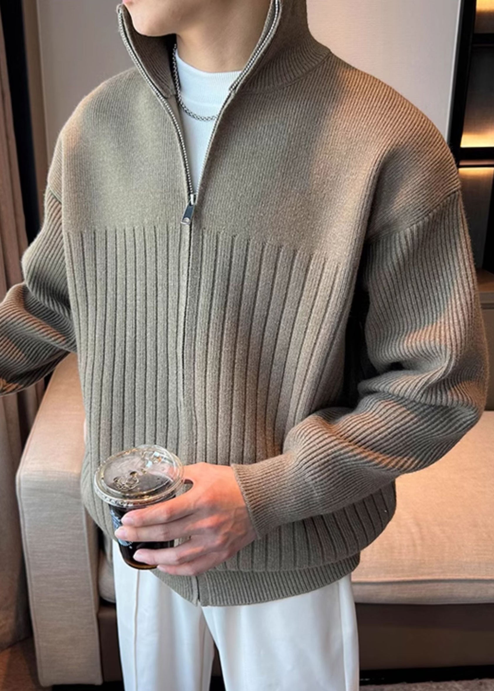Nick Herren Strickmantel – Gemütliche Strickjacke mit Reißverschluss