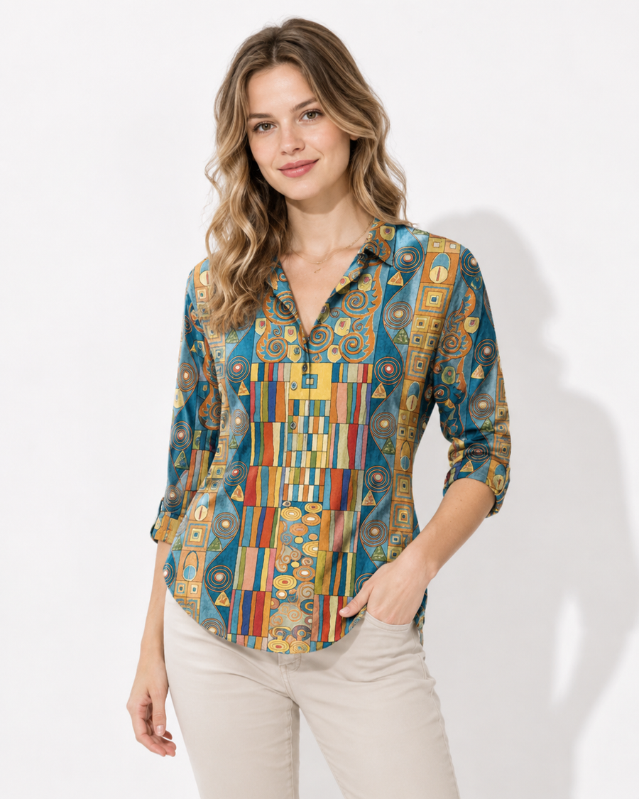 Stylish Collared Long Sleeve Top