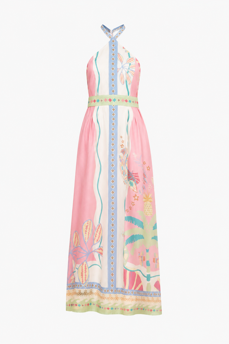Tropisches Halter-Maxikleid - Rosa & Pastell Resort-Mode