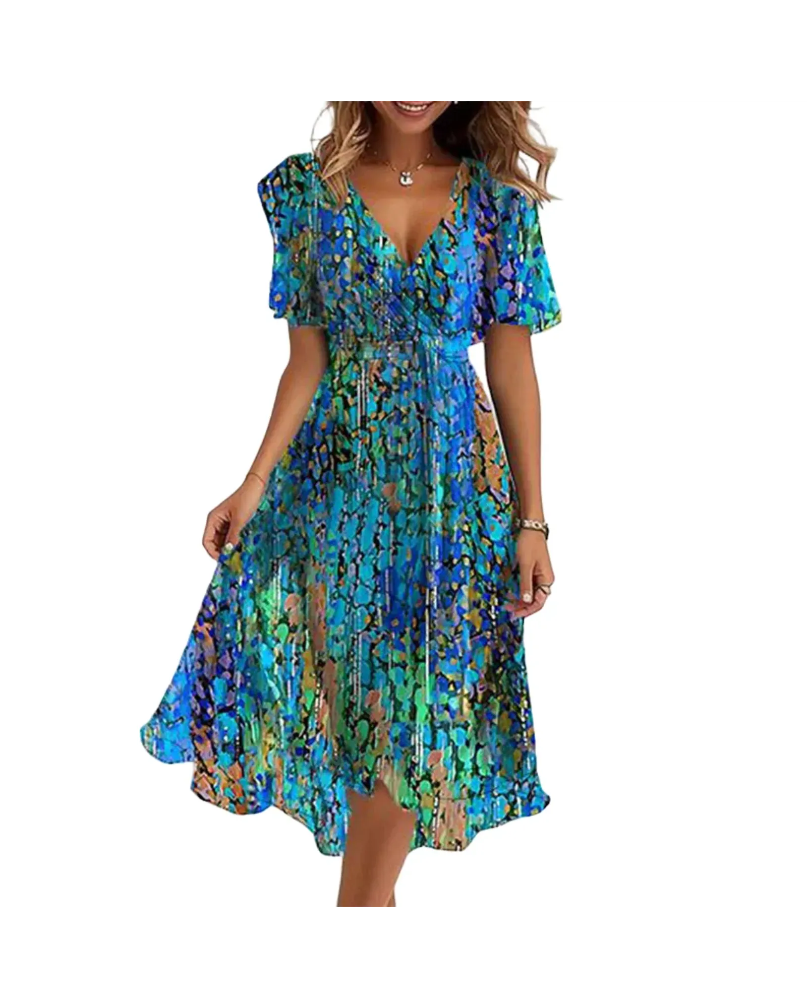 AROSA | Atmungsaktives Damen Wickelkleid mit Blumenprint