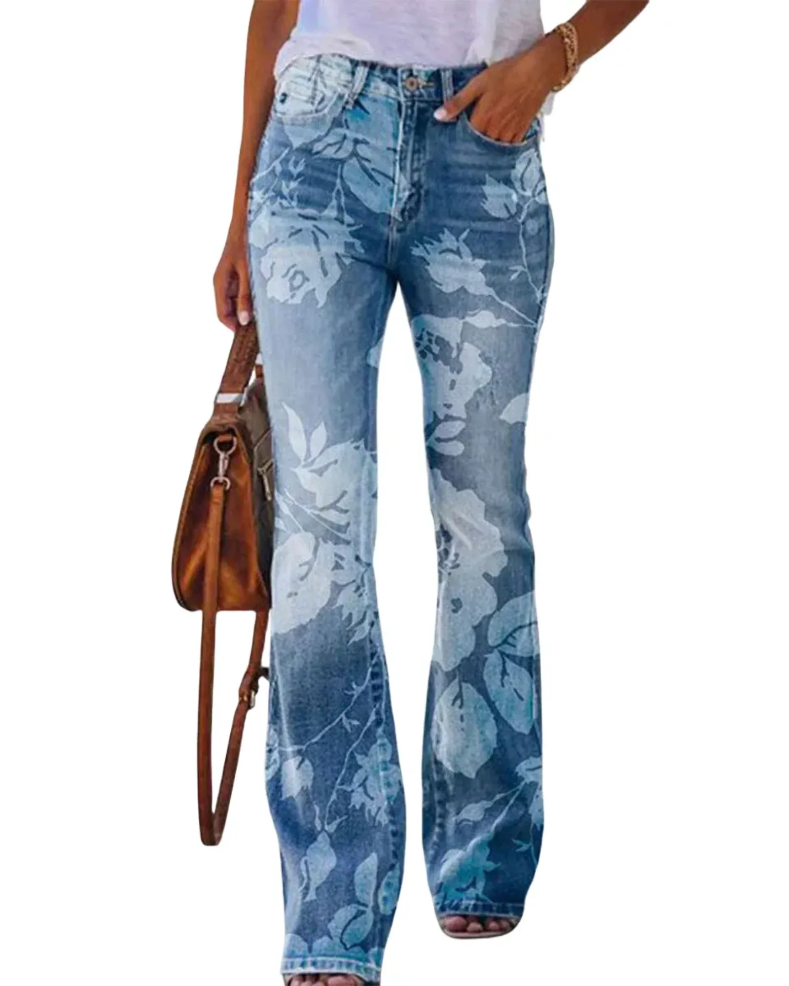 AROSA| Damen Jeans mit Blumenmuster und hohem Bund für Arbeit & Freizeit