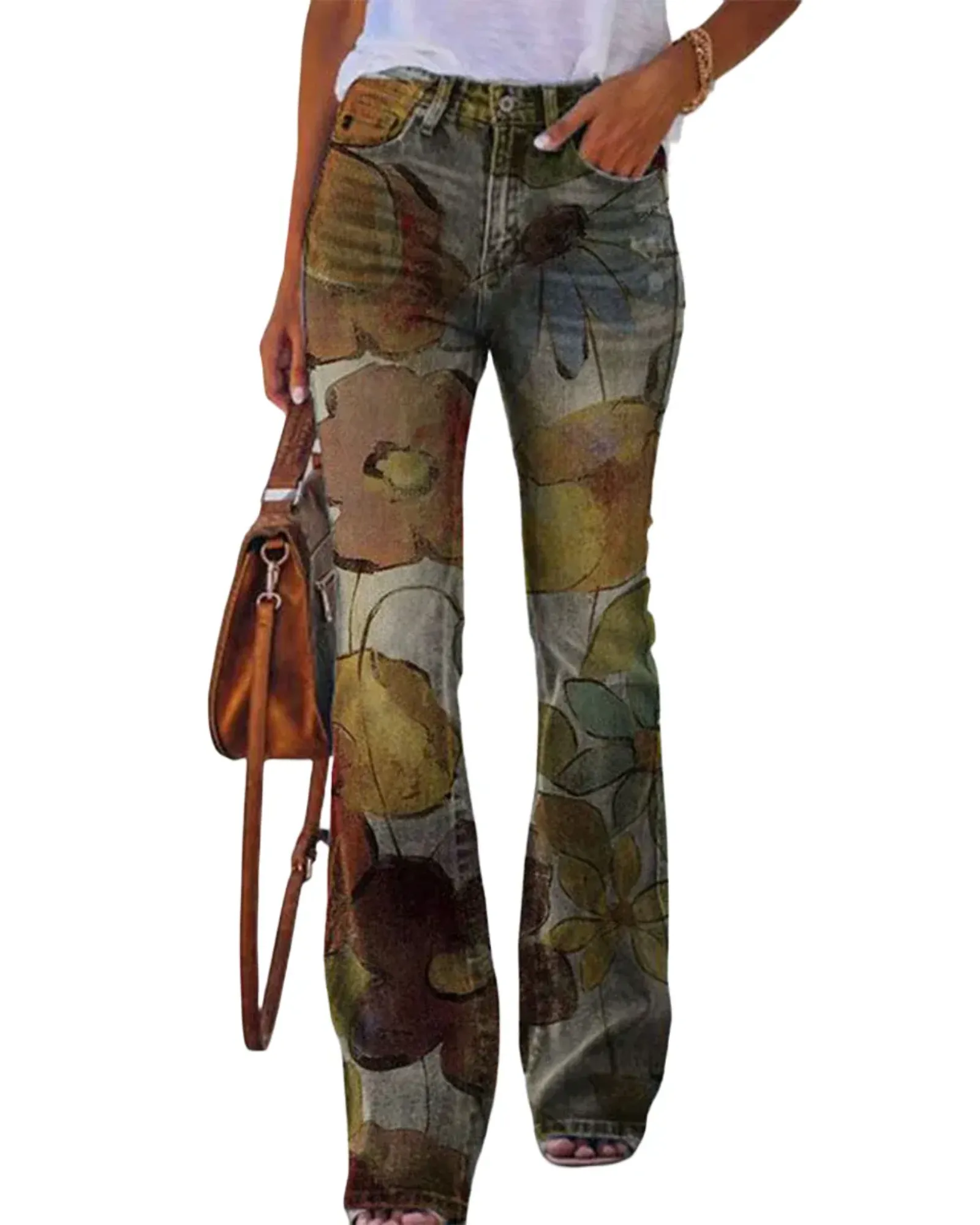 AROSA| Damen Jeans mit Blumenmuster und hohem Bund für Arbeit & Freizeit