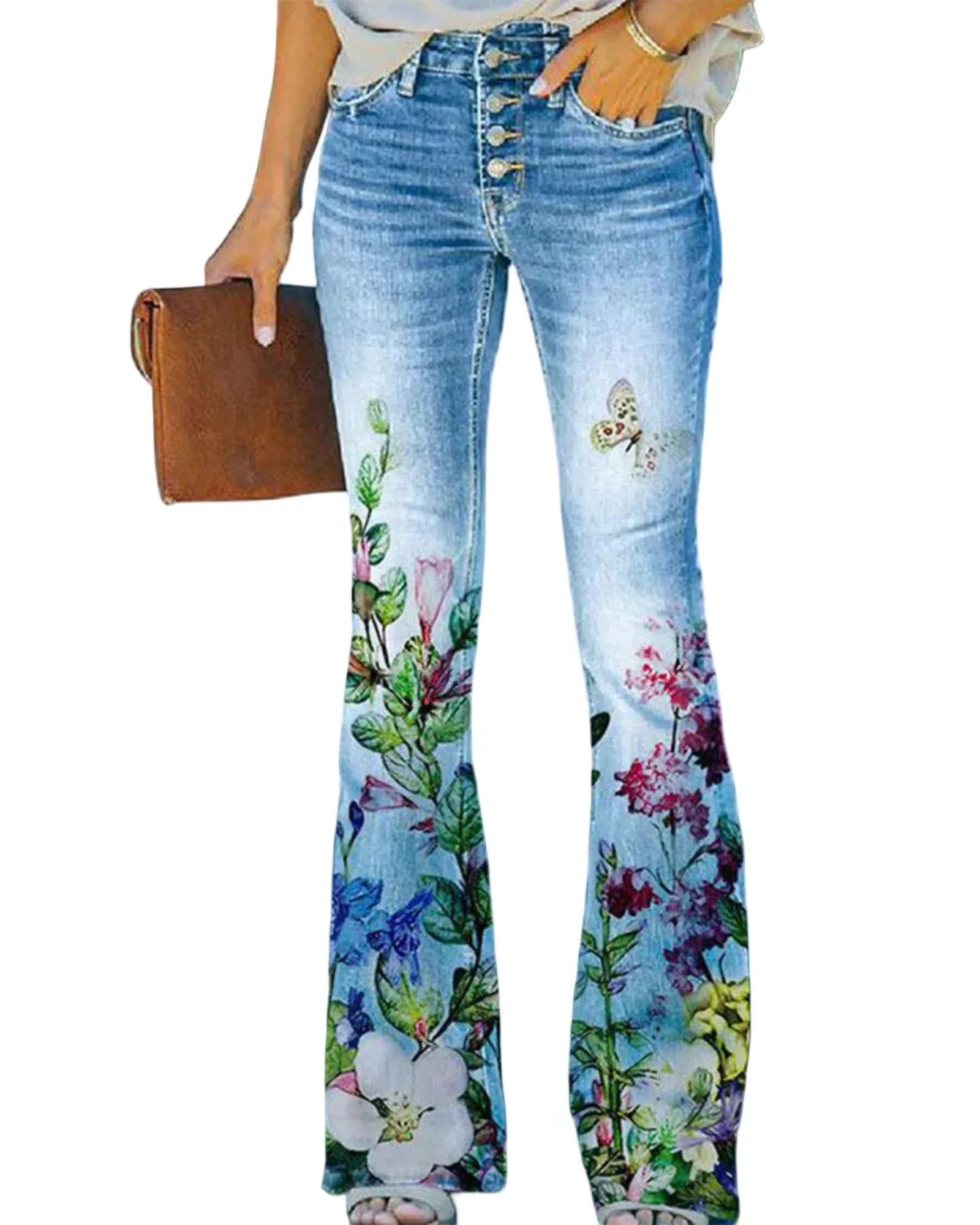 AROSA| Damen Jeans mit Blumenmuster und hohem Bund für Arbeit & Freizeit